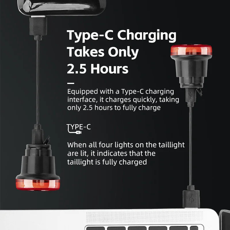 ROCKBROS Smart Bike Tail Light – USB Rechargeable IPX6 Waterproof Bicycle Rear Light