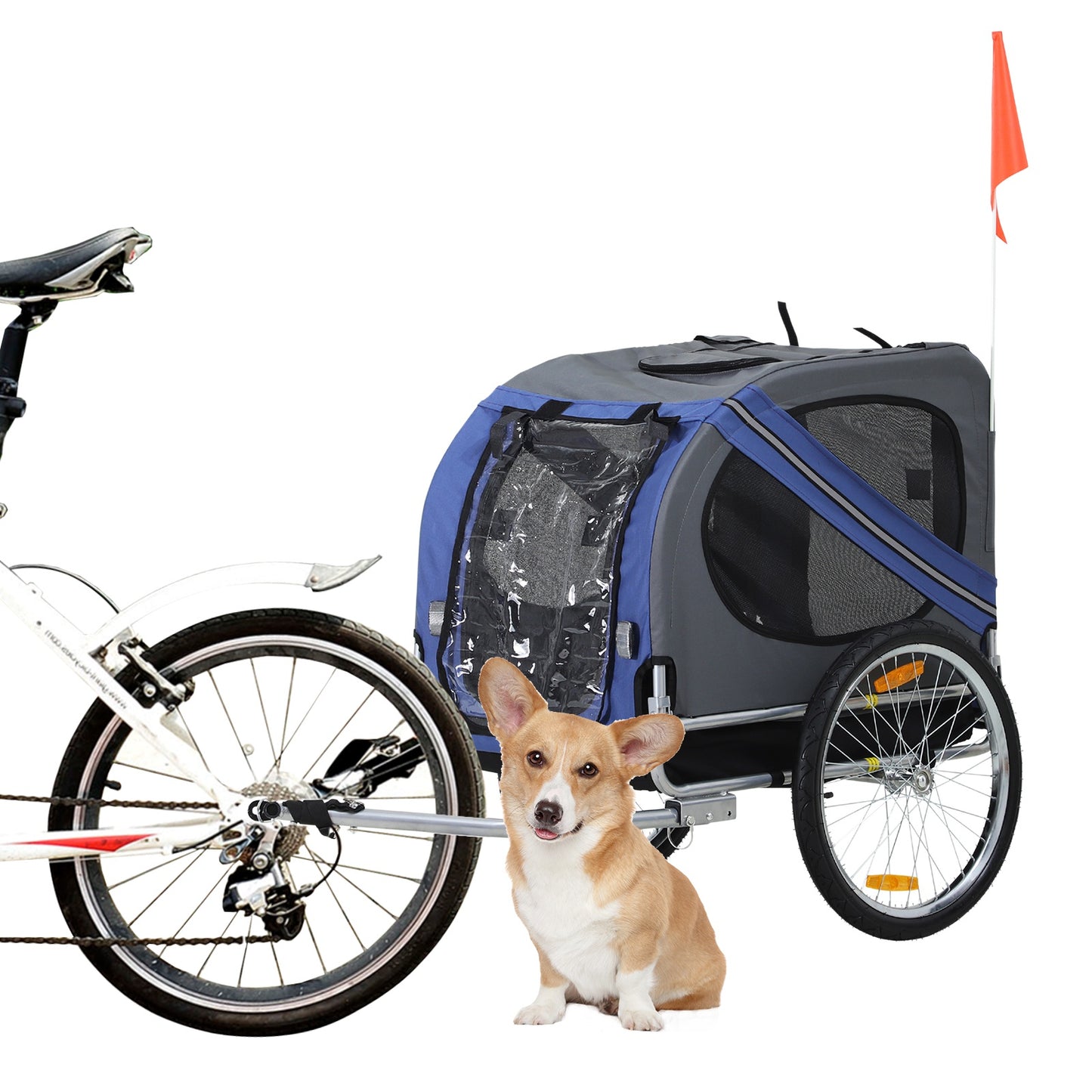 Pet Bicycle Trailer for Dogs & Cats – Blue/Grey