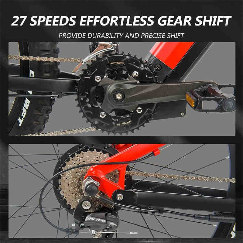 ⚡ Siroock™ Red 500W eMTB – 27.5" Electric Mountain Bike (48V, 7-Speed)
