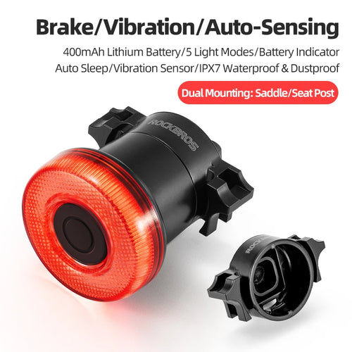 ROCKBROS Smart Bike Tail Light – USB Rechargeable IPX6 Waterproof Bicycle Rear Light