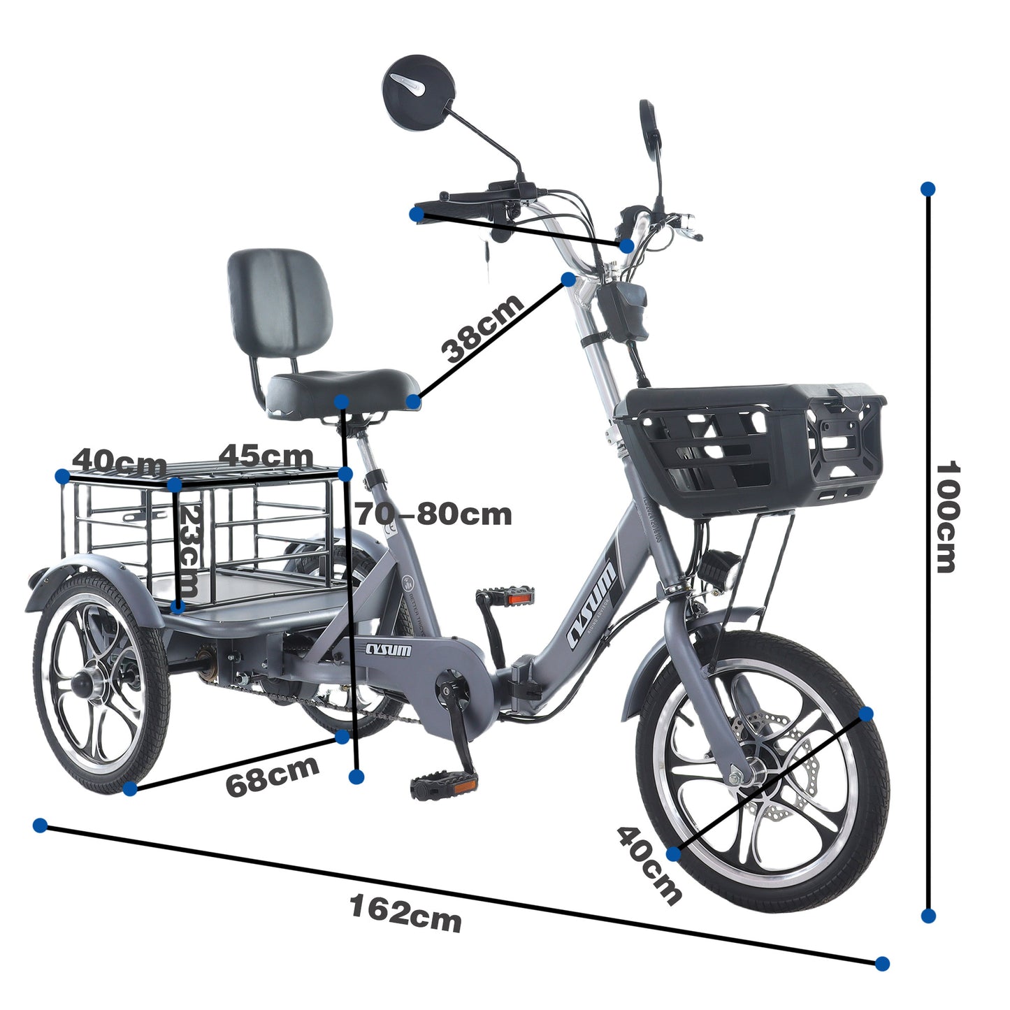 Foldable 48V 400W Cargo E-Trike – 16" Electric Tricycle for Elderly & Easy Mobility