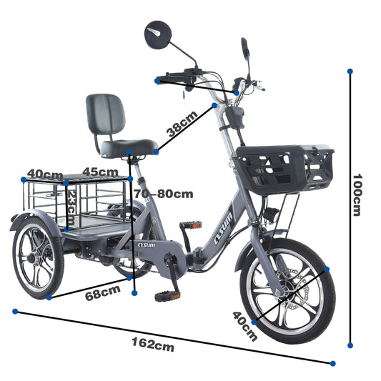 Foldable 48V 400W Cargo E-Trike – 16" Electric Tricycle for Elderly & Easy Mobility